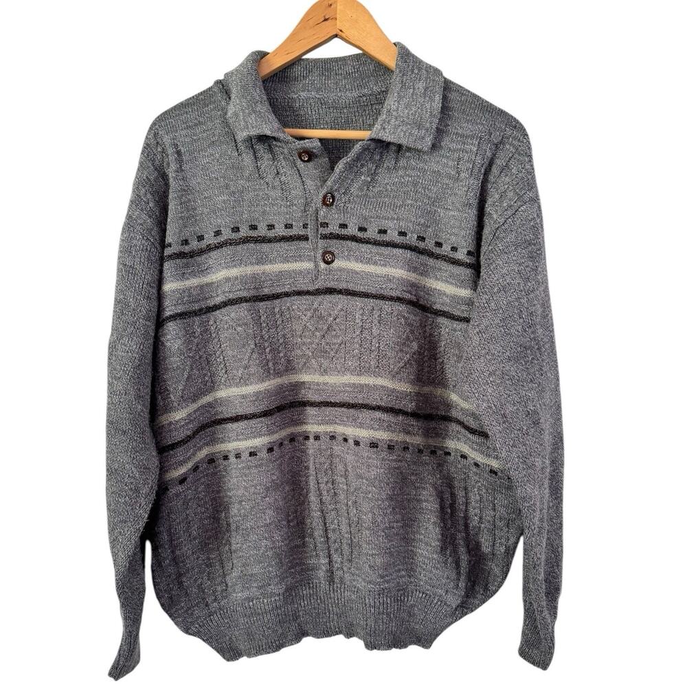 Vintage Collared Henley Pullover Sweater Women’s Size Large Dad Funky 90s